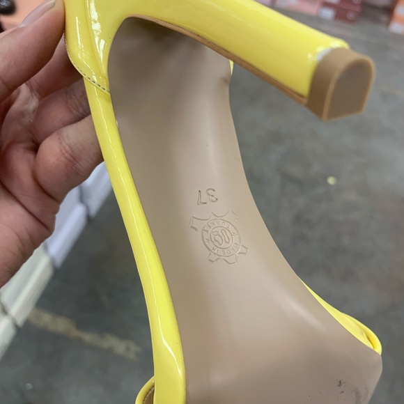Women’s Ankle Strap Open Toe Stiletto High Heel Sandals in Yellow Patent - Picture 7 of 10